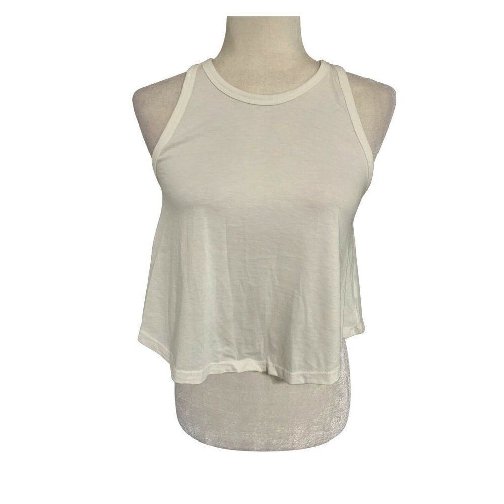 the range womens solid white crew neck crop tank top xs